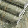 Light green and blue wallpaper with painted sage bamboo canes, olive leaves and pale celadon foliage ground
