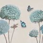 Light Blue Hydrangea Flowers and Butterflies Wallpaper Mural