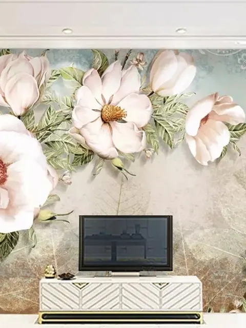 Retro Oil Painting White Flowers Papier peint panoramique