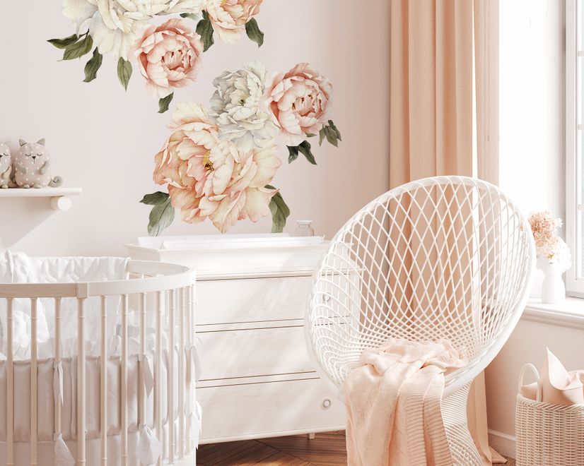 Orange White Peony Floral Boquets Wall Decal Sticker