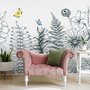 Papier peint panoramique de feuilles et de fleurs au fusain