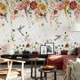 Watercolor Soft Floral with Birds Wallpaper Mural