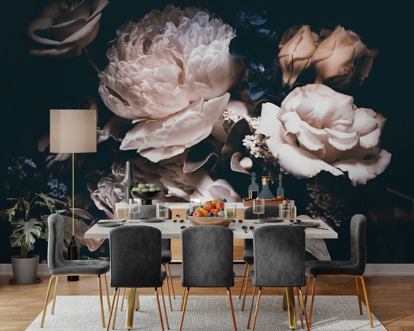 Dark Floral Peony Bouquet Wallpaper Mural