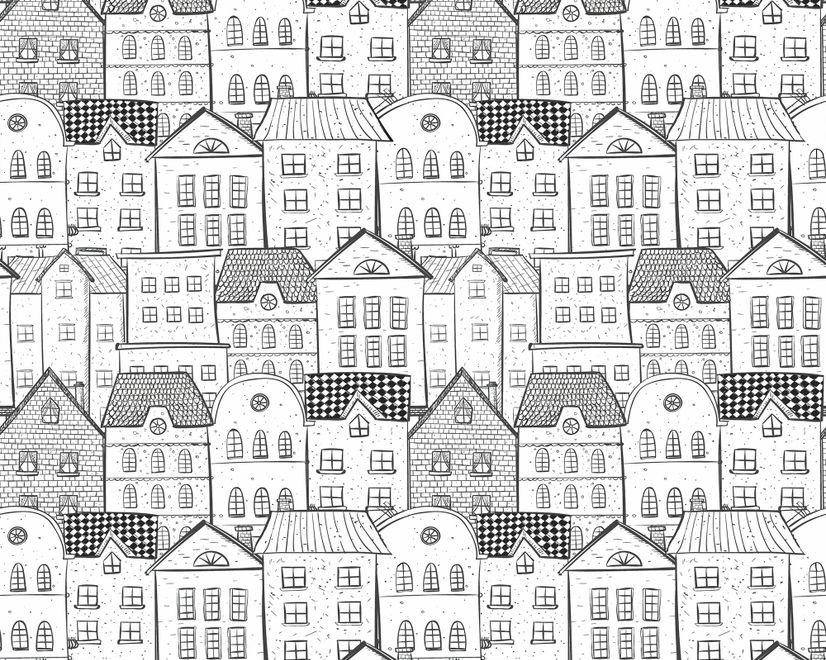 Kids Black and White Sketch House Wallpaper Mural