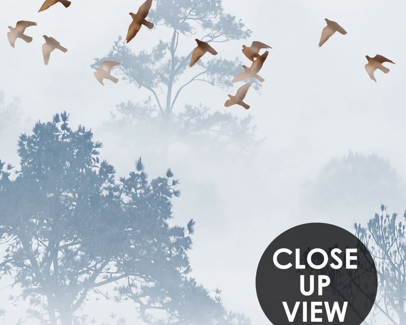 Misty Forest with Birds Wallpaper Mural