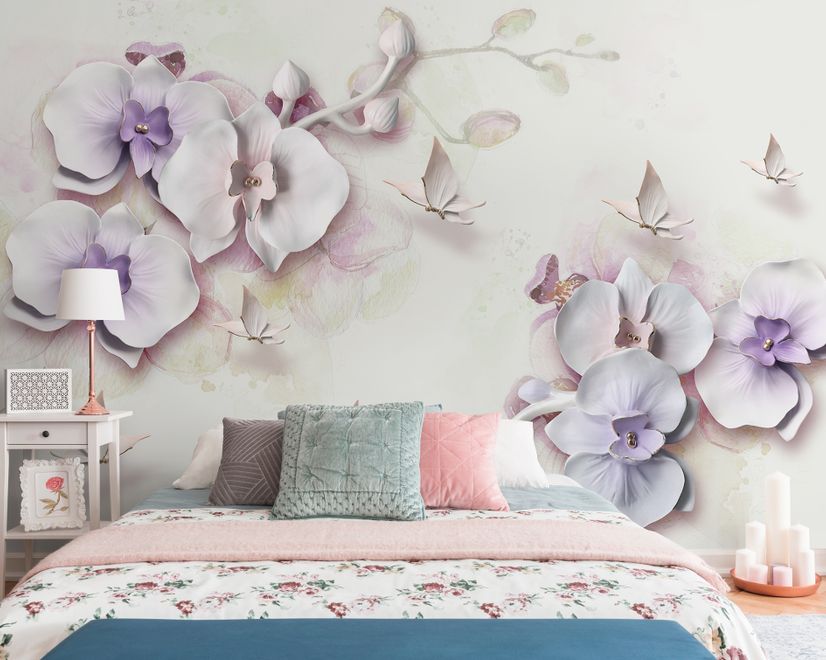 Purple Orchid Floral Wallpaper Mural