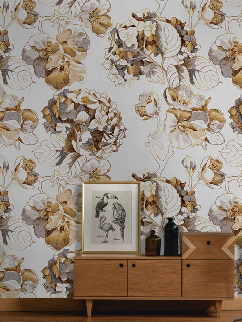 Whitish Floral Wallpaper Mural