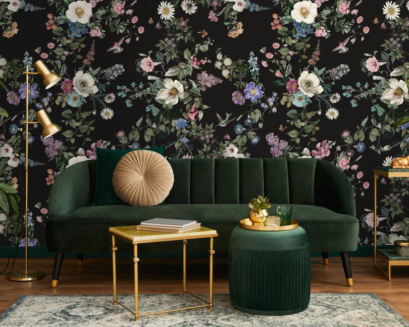 Botanical Flowers Floral with Birds Wallpaper Mural