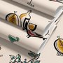 Bar area wallpaper with hand drawn cocktails, liquor bottles, citrus and fruit bowls on warm cream