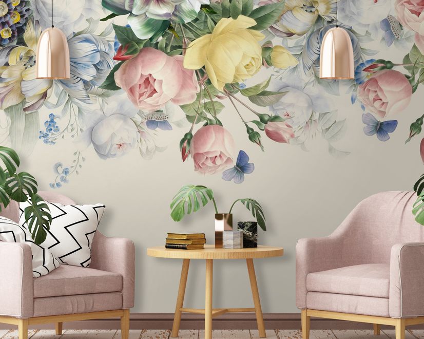 Vintage Colorful Floral Wallpaper Mural
