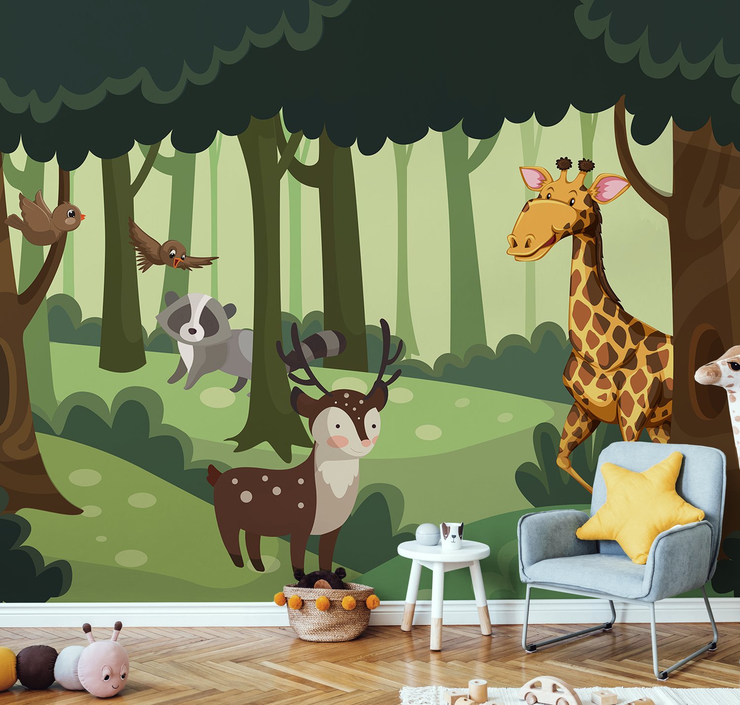 Cartoon Animals in the Forest Wallpaper Mural - Peel and Stick