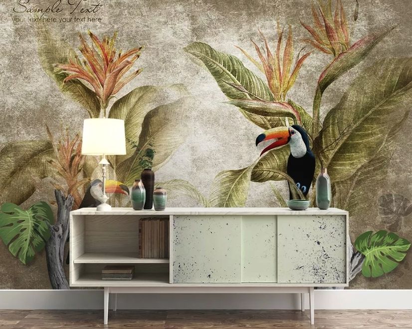 Nostalgic Toucan in the Tropical Forest Wallpaper Mural