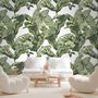 Green Tropical Bananana Leaves with Calla Lily Flowers Wallpaper Mural