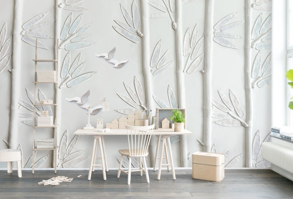 White Forest with Bamboo Tree Wallpaper Mural - Peel and Stick