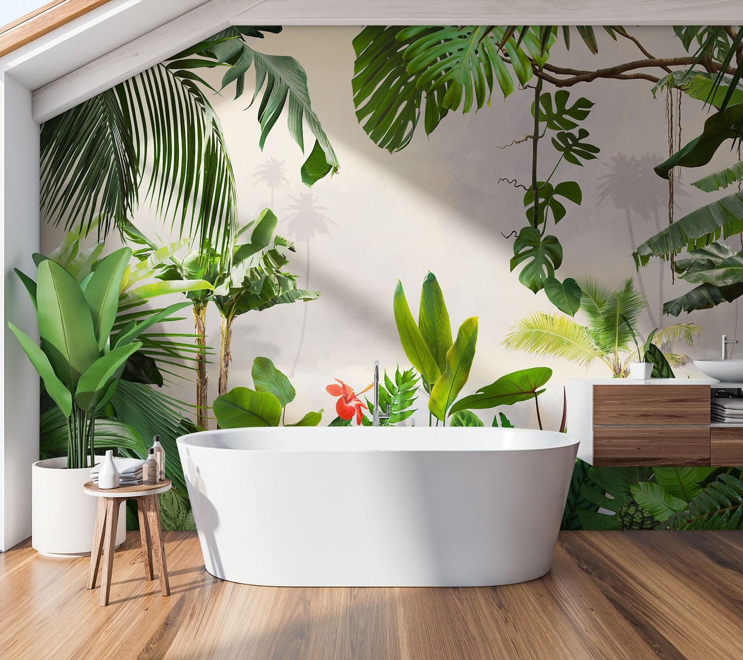 Realistic Tropical Jungle Plants Landscape Wallpaper Mural - Peel and Stick