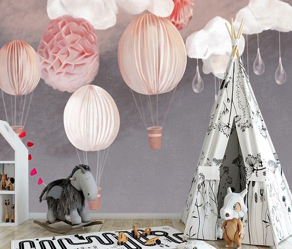 Kids Paper Lantern Hot Air Balloon Wallpaper Mural - Peel and Stick