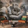 3D Embossed Look Cement Roses Wallpaper Mural