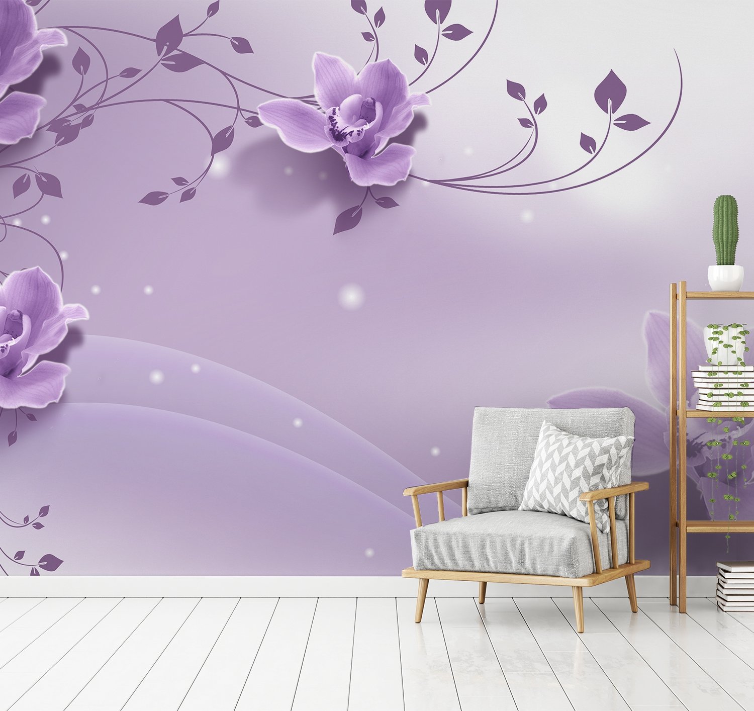 3D Look Purple Flowers Wallpaper Mural - Peel and Stick