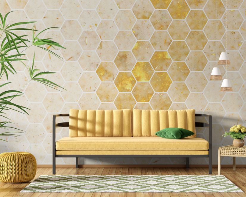 Geometric Yellow Honeycomb Wallpaper Mural