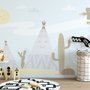 Papier peint panoramique paysage de dessins animés avec soleil joyeux