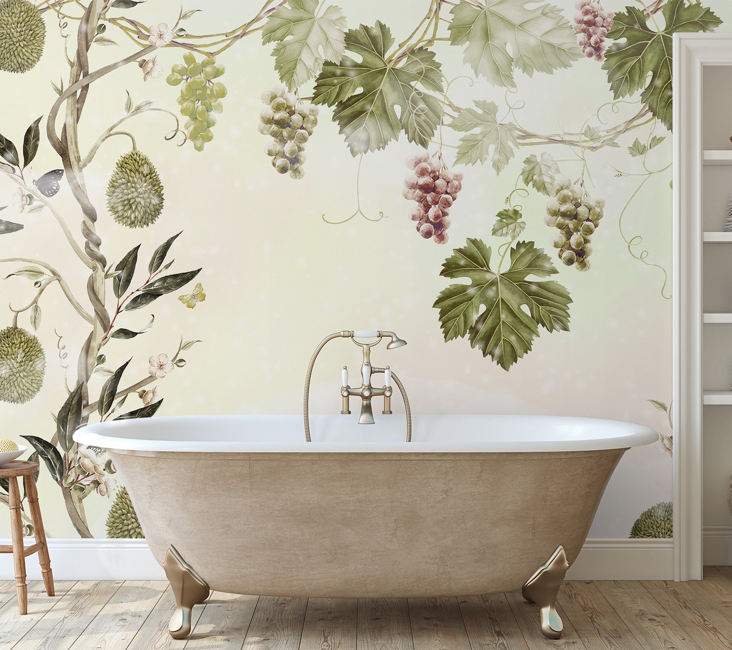 Soft Tropical Grape Trees and Durian Fruits Wallpaper Mural - Peel and Stick