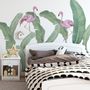 Kids Pink Flamingo and Green Banana Leaves Wall Decal Sticker
