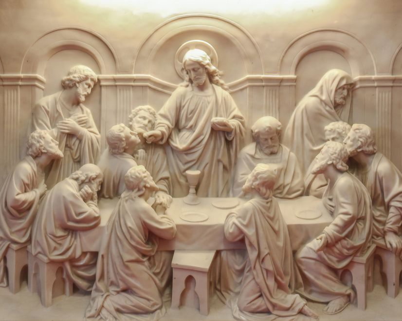 3D Embossed Look Cement Religious Sculpture Wallpaper Mural