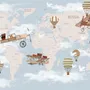 World Map with Hot Air Balloons and Helicopters Wallpaper Mural