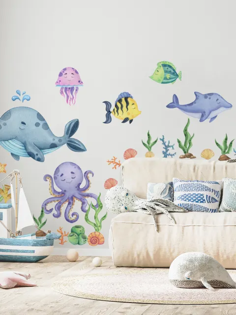 Kinderzimmer Unterwasser Wandtattoo Niedlicher Wal mit Meerestieren