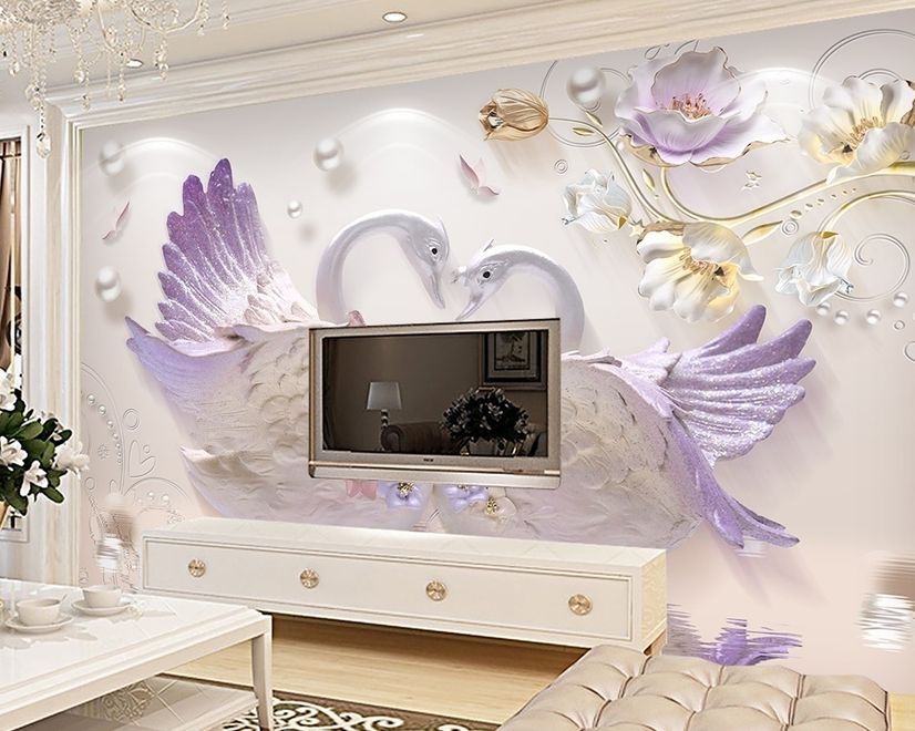 3D Embossed Look Swan Wallpaper Mural