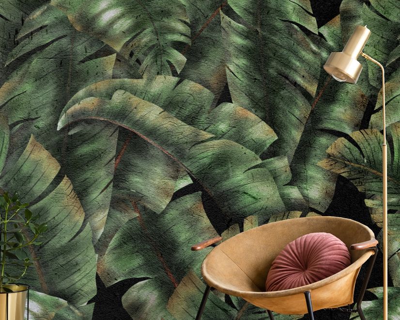 Dark Banana Leaf Wallpaper Mural