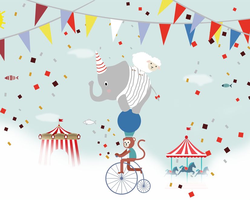 Colorful Circus with Animals Wallpaper Mural