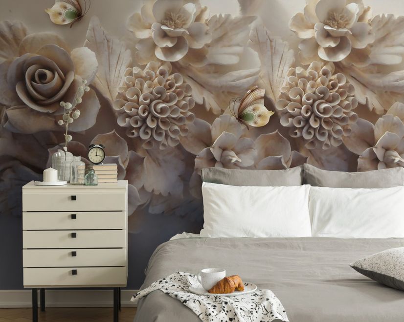 3D Look Faux Embossed Floral Wallpaper Mural