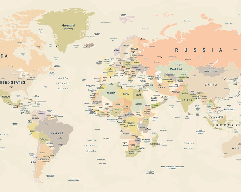 Political World Map Countries Detailed Wallpaper Mural
