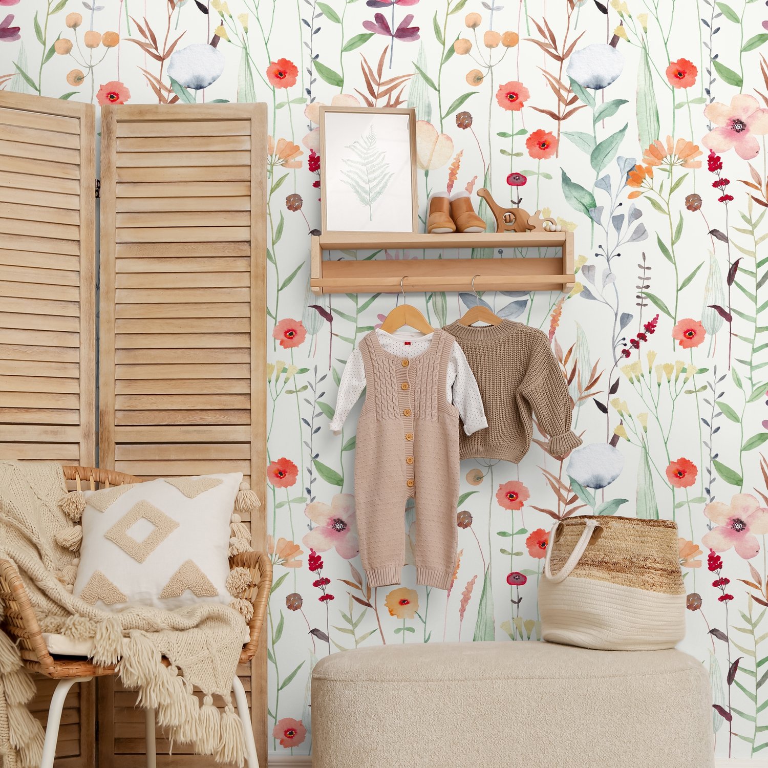 Watercolor Colorful Wildflower Garden Wallpaper Mural - Peel and Stick