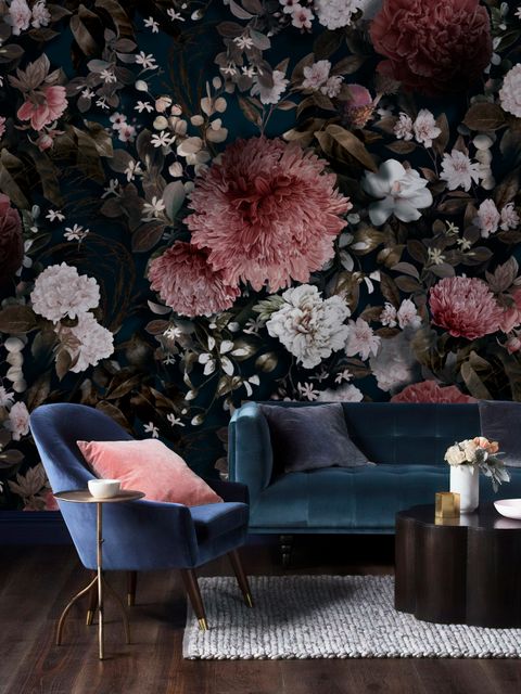 Papier peint panoramique floral vintage et foncé