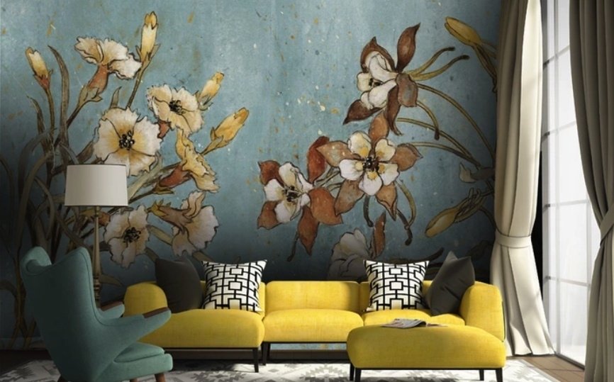 Watercolor Vintage Floral Wallpaper Mural - Peel and Stick
