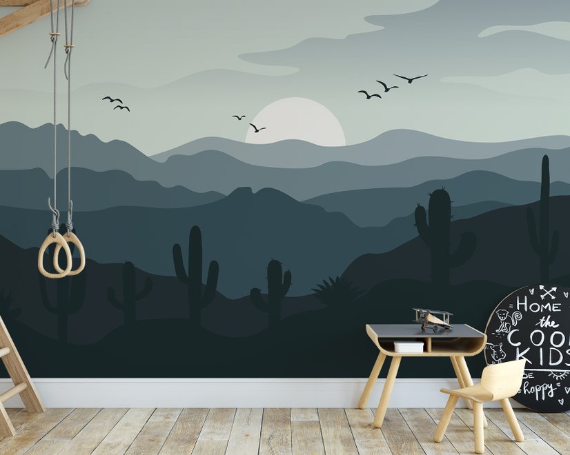 Monochrome Desert Landscape Wallpaper Mural
