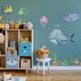 Kids Nursery Undersea Wall Decals Cute Whale with Sea Animals Wall Sticker