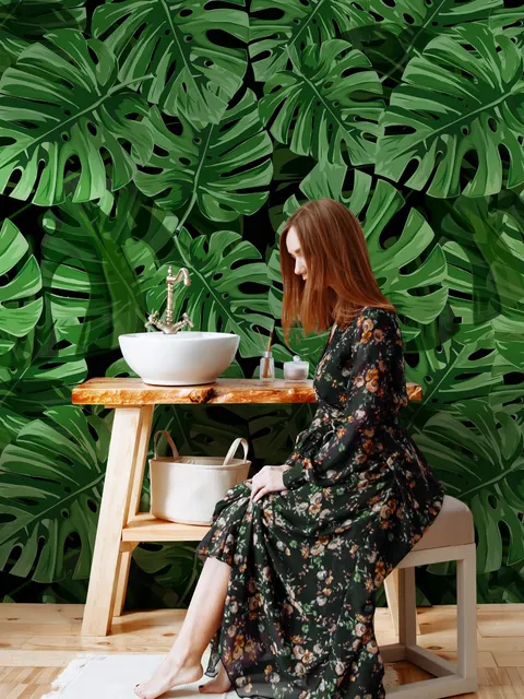 Green Tropical Leaves Wallpaper Mural