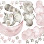 Nursery Cute Raccun and Watercolor Pink Gray Stars Wall Decal Sticker