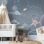 Papier peint panoramique de l'espace pour garçons - Planètes brillantes et astronautes