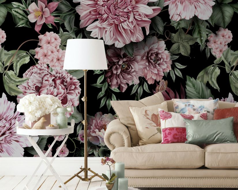 Florals With Green Leafs Wallpaper Mural
