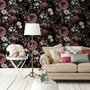 Papier peint panoramique floral foncé avec chrysanthème rose