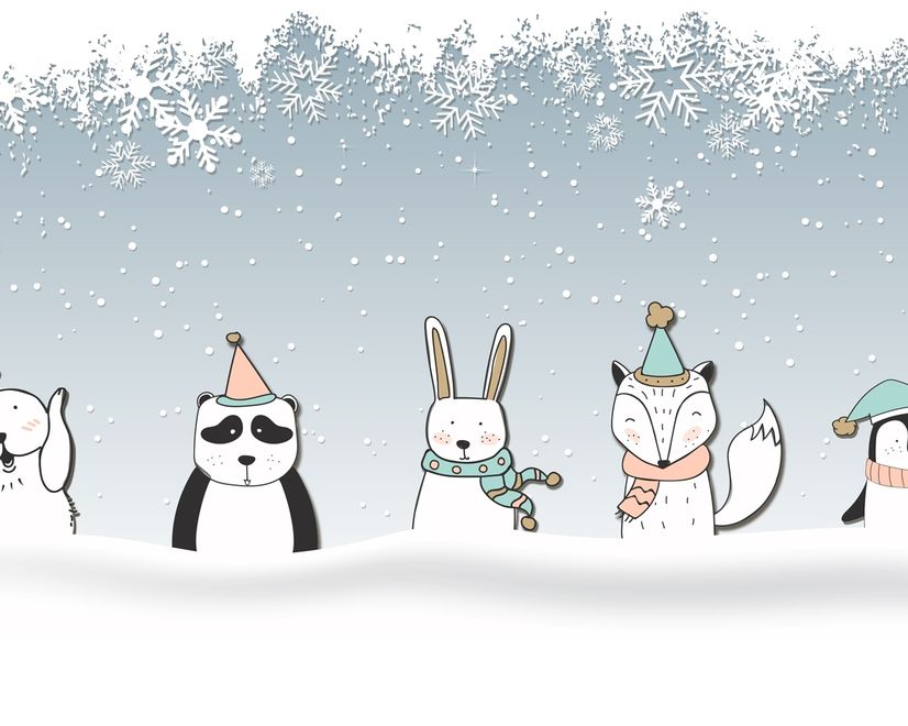 Cartoon Fox and Panda Winter Animals Wallpaper Mural