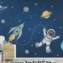 Kids Watercolor Space with Spaceship and Astronaut Wallpaper Mural