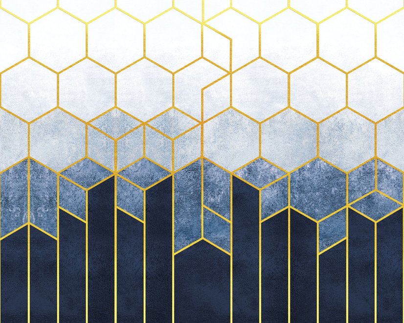 Papier peint panoramique géométrique bleu foncé en nid d'abeille