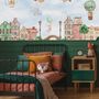 Watercolor Cute Houses with Flying Animals Wallpaper Mural for Kids