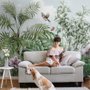 Papier peint feuilles tropicales oiseaux fleurs