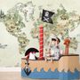 Watercolor Kids World Map with Soft Animals Wallpaper Mural